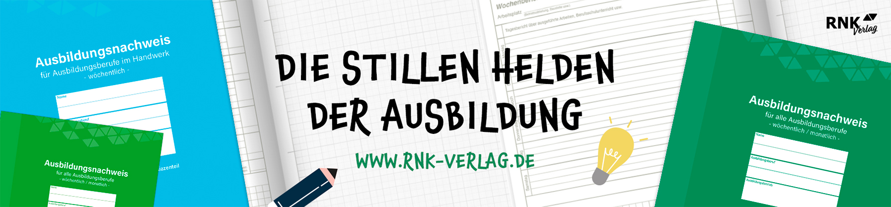 Ausbildung_Banner_Signatur Banner mit Infotext " die stillen Helden der Ausbildung" und abgebildeten Ausbildungsnachweisen
