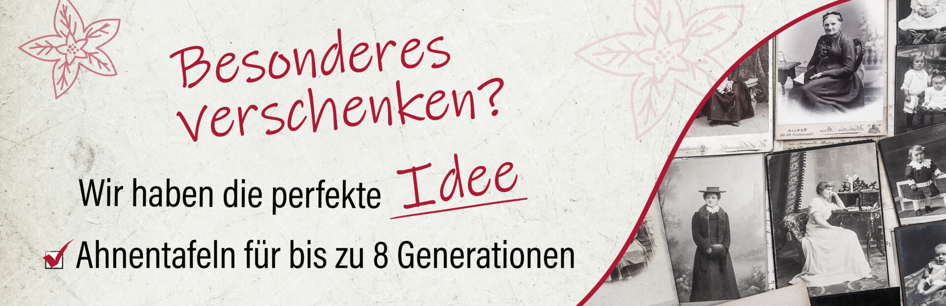 Weihnachtliche Bannerwerbung für die neuen Ahnentafeln mit alten "Ahnenfotos"