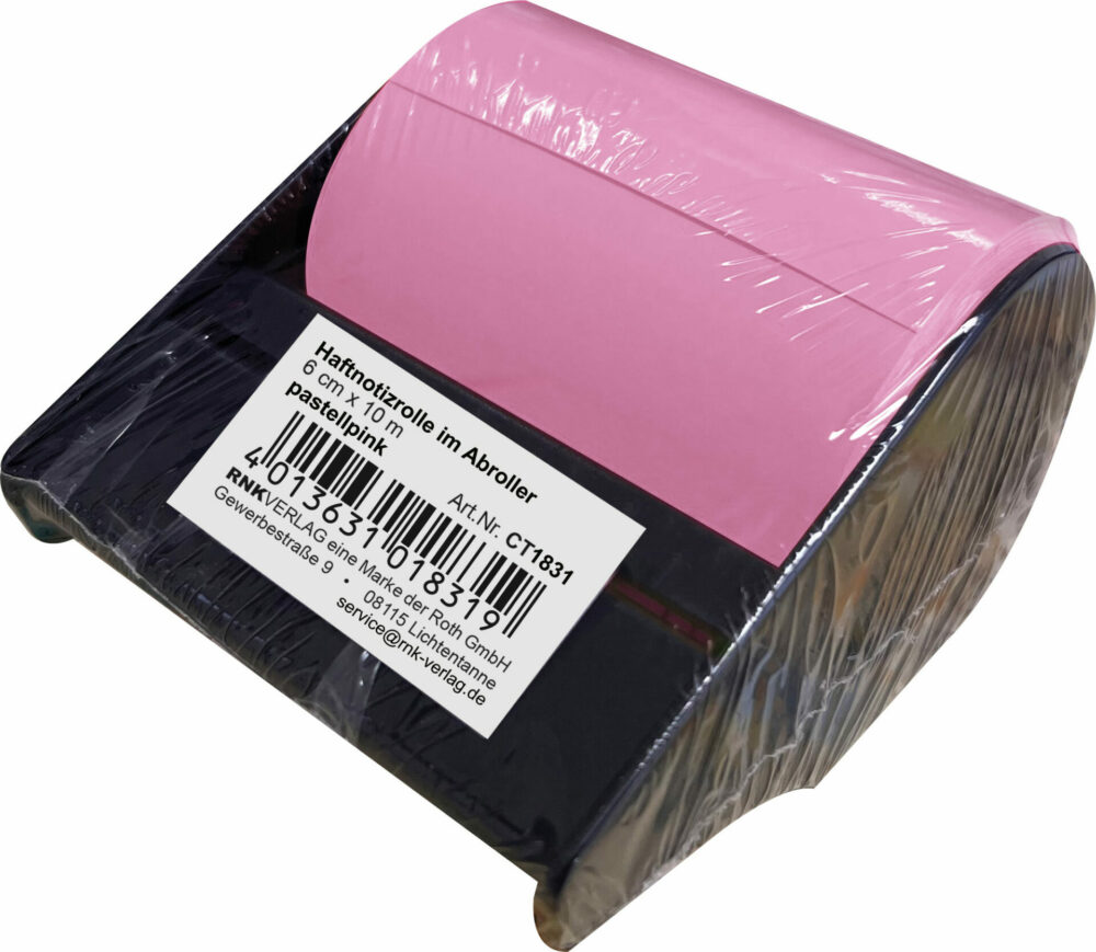 Verpackung der Haftnotizrolle im Abroller pastellrosa