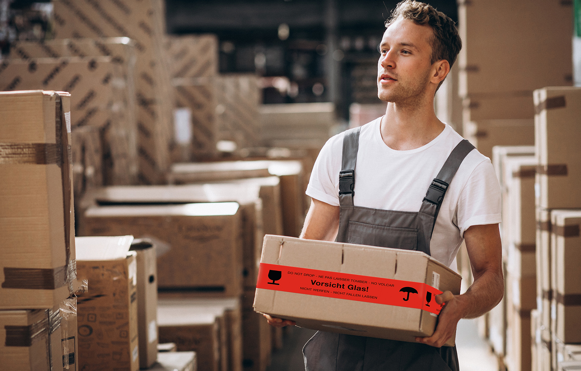 Paket mit Signalklebeband